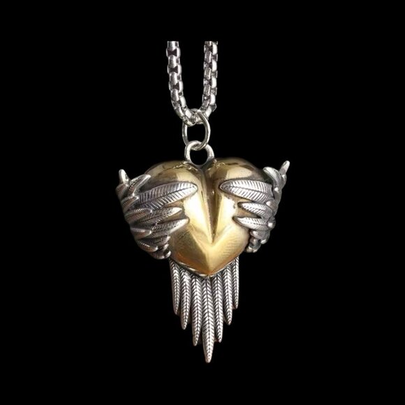 Heart and Wings Two Tone Heavy Pendant and Necklace #1430 - Picture 3 of 5